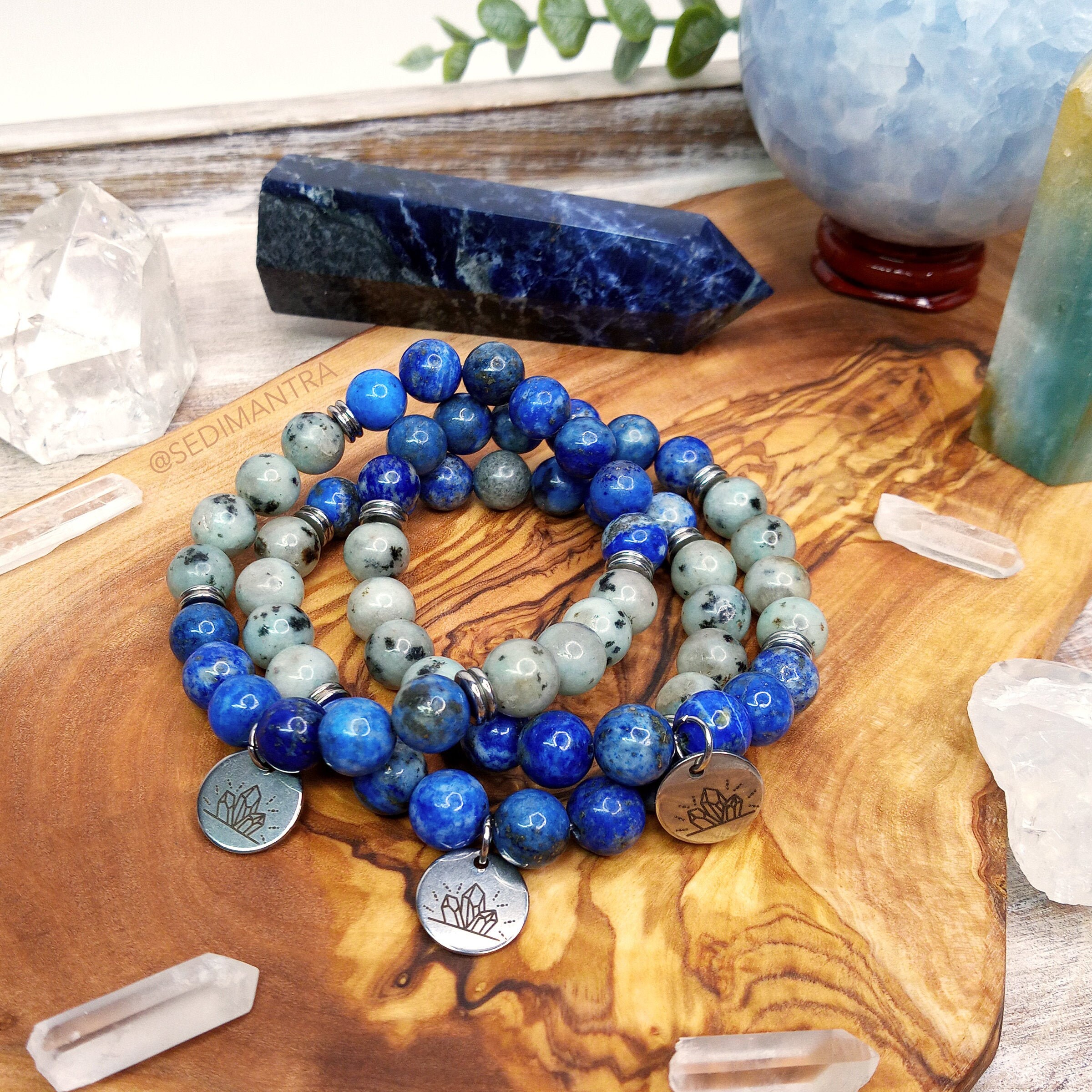 BRACELET Lapis Lazuli Kiwi Jasper Elastic Bracelet Gemstone Beads