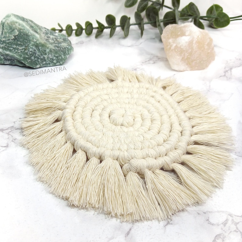 Recycled Cotton Boho Interior Plant Mat Handmade Bohemian House Rustic style Gift Macrame Coasters Chunky Decor Macrame