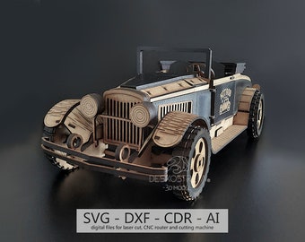 Digital files, Wooden 3mm, 3D Model - Nash Cabrio, 3D Puzzle, Laser cut template, CDR, DXF, SVF, Wooden Constructor