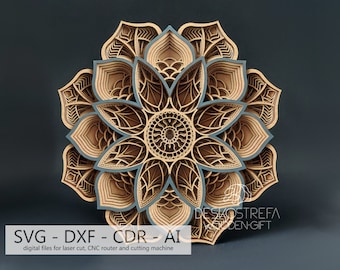 Mandala multistrato B016, File digitale, CNC, Decorazione da parete, Scultura in legno, Decorazione soggiorno, Modello tagliato al laser, DXF, AI, Svg, Cdr