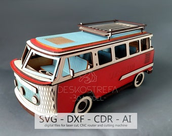 Digital file, Laser Cut Template, BUS campervan -  3D wooden puzzle, model car, wooden model kit, Gift, Toy DXF, CDR