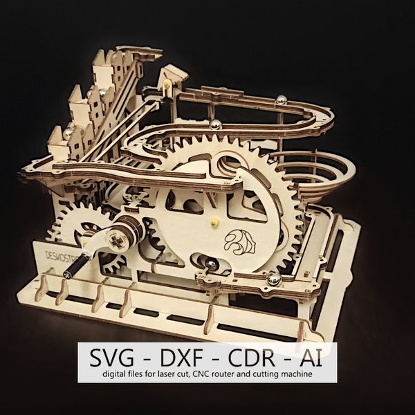 Digitale Dateien, 3D-Modell aus Holz – Murmelbahn, Laserschnitt-Vorlage, CDR, DXF, Dekoration, Holzkonstruktor, Sperrholz 3 mm