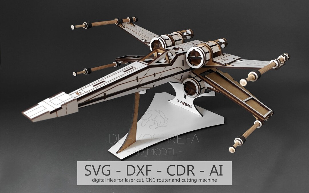 Digital Files Wooden 3mm 3D Model XWING, Puzzle Laser Cut Template CDR