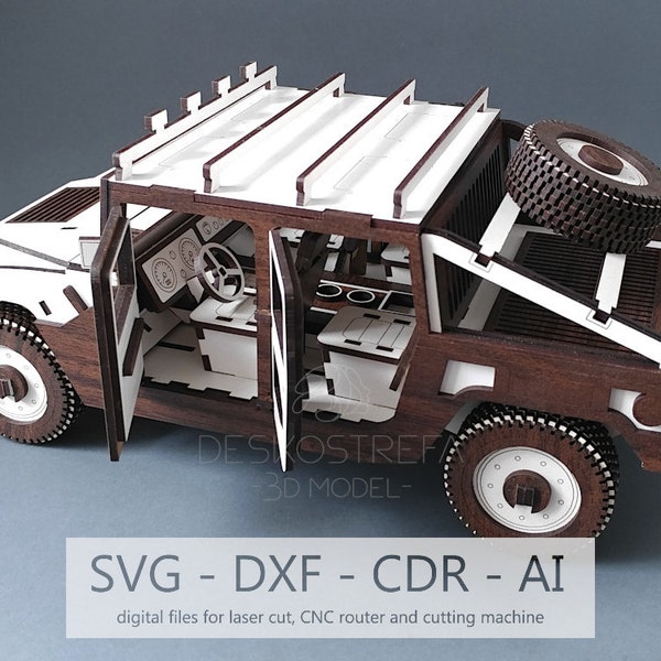 Digital File, HUMMER H1 -  3D wooden puzzle, Laser Cut 3D puzzle, model car, jigsaw puzzle, wooden model kit, Laser Cut Template, DXF, Cdr