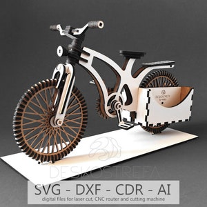 Digital files Wooden 3mm 3D Model - BIKE - Business Card Holder, puzzle laser cut template CDR DXF decoration Wooden Constructor