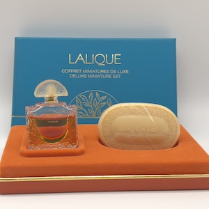 Vintage &quot;Lalique&quot; (1992)  De Luxe Miniature  Set 4.5 ml Pure Perfume + 29 gr. Perfumed Soap Gift Idea