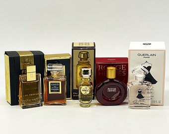 Lot 5 Mini Perfume,Theorema  5 ml,Rouge Hermes 5 ml,La Petite Robe Noire  5 ml, Givenchy III 5 ml,Coco 8 ml, Rare,Vintage, Gift Idea