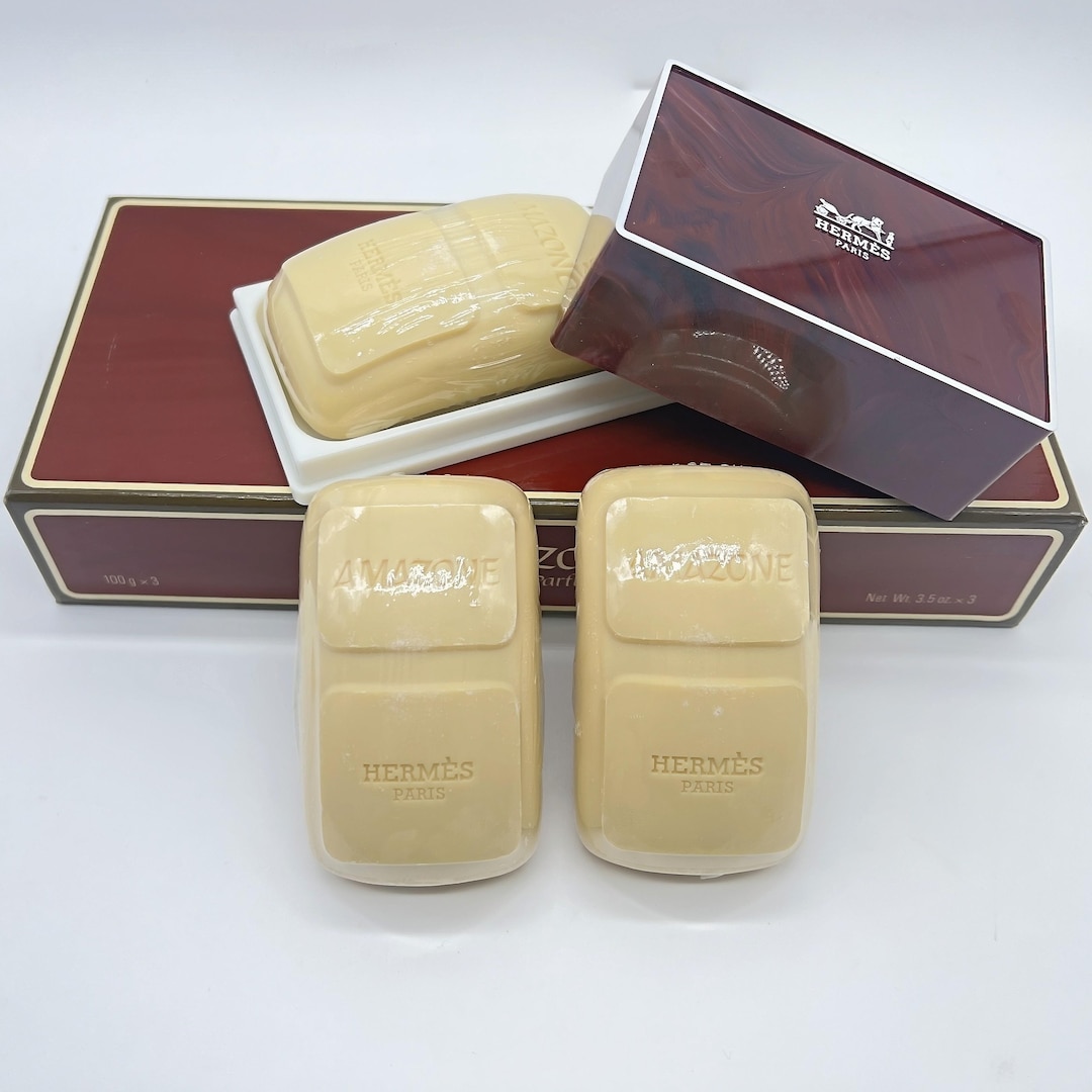 Image showcasing Amazone by Hermès, Elegant Soap Set - 3 Luxurious 100g Soaps in a ...