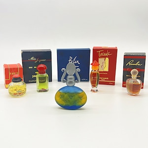 Miniature, Lot of 5 Mini Perfumes Tocade 3 ml, Rumba 4 ml, Paris 7 ml, Blu 8 ml, Miss Jaguar 5 ml, Great Gift Idea.