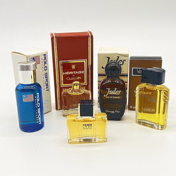Set 5 Miniatures Men's Fragrance "Polo Sport, Heritage, Jules, Versace l'Homme, Fendi Uomo (no box) Original Box Gift Idea