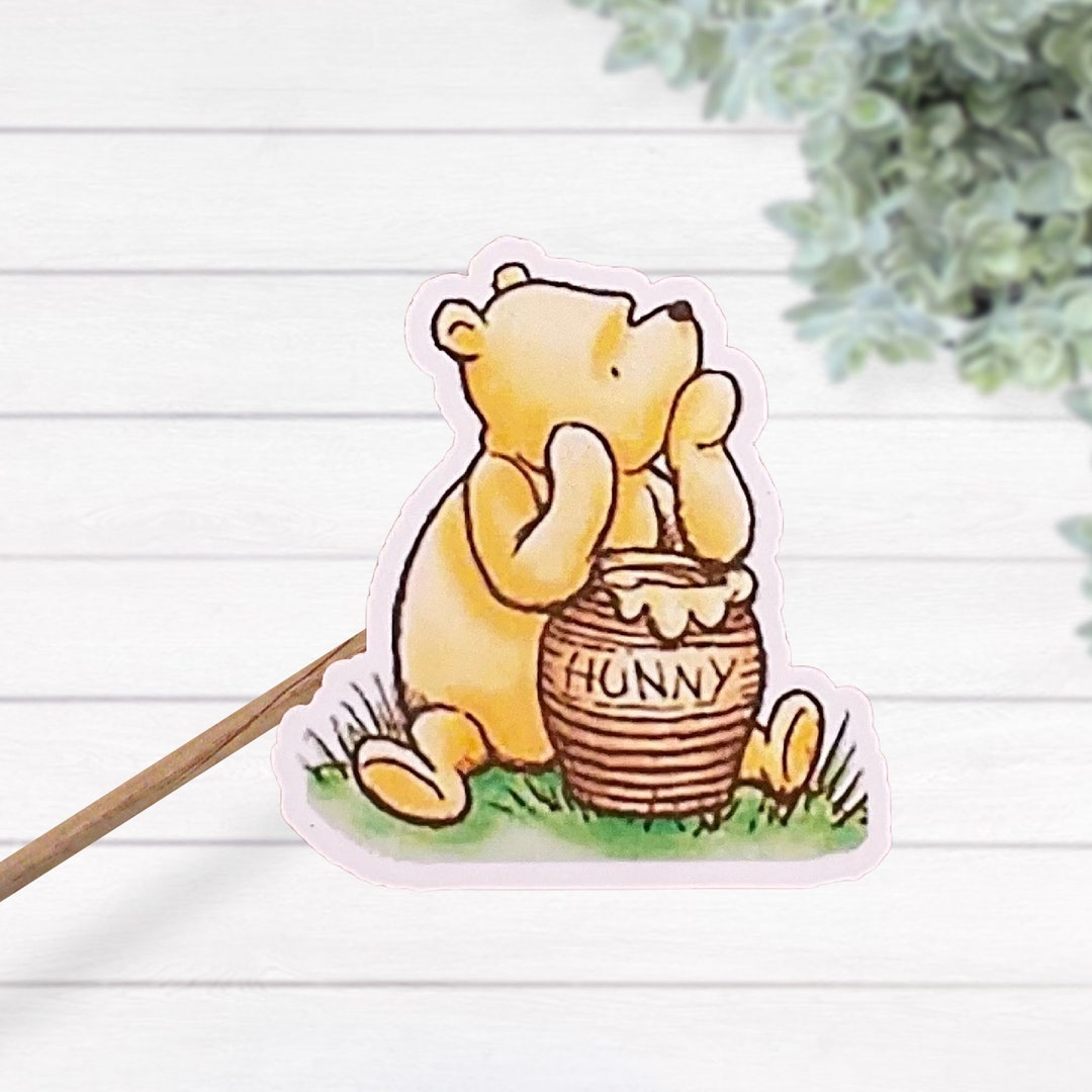 Classic Winnie the Pooh and His Hunny Pot Waterproof Laminated Sticker, Shower Gift, Nursery