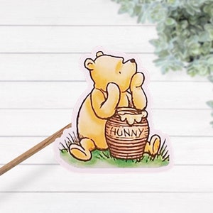 Classique Winnie l’ourson et son pot de miel Autocollant laminé imperméable, cadeau de douche, décor de pépinière, Winnie l’amant de l’ourson