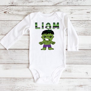 Personalisierter Hulk Strampler, Avenger SuperHero Grafik-Jungen-T-Shirt, Geburtstags-Shirt, kundenspezifischer Hulk-Bodysuit