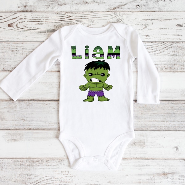 Personalized Hulk Romper, Avenger SuperHero Graphic Boys T-shirt, Birthday Shirt, Custom Hulk Bodysuit