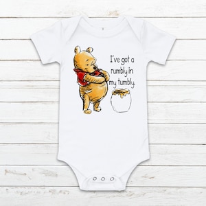Classic Winnie The Pooh I've Got A Rumbly In My Tumbly Baby Romper, Winnie The Pooh Shower Gift