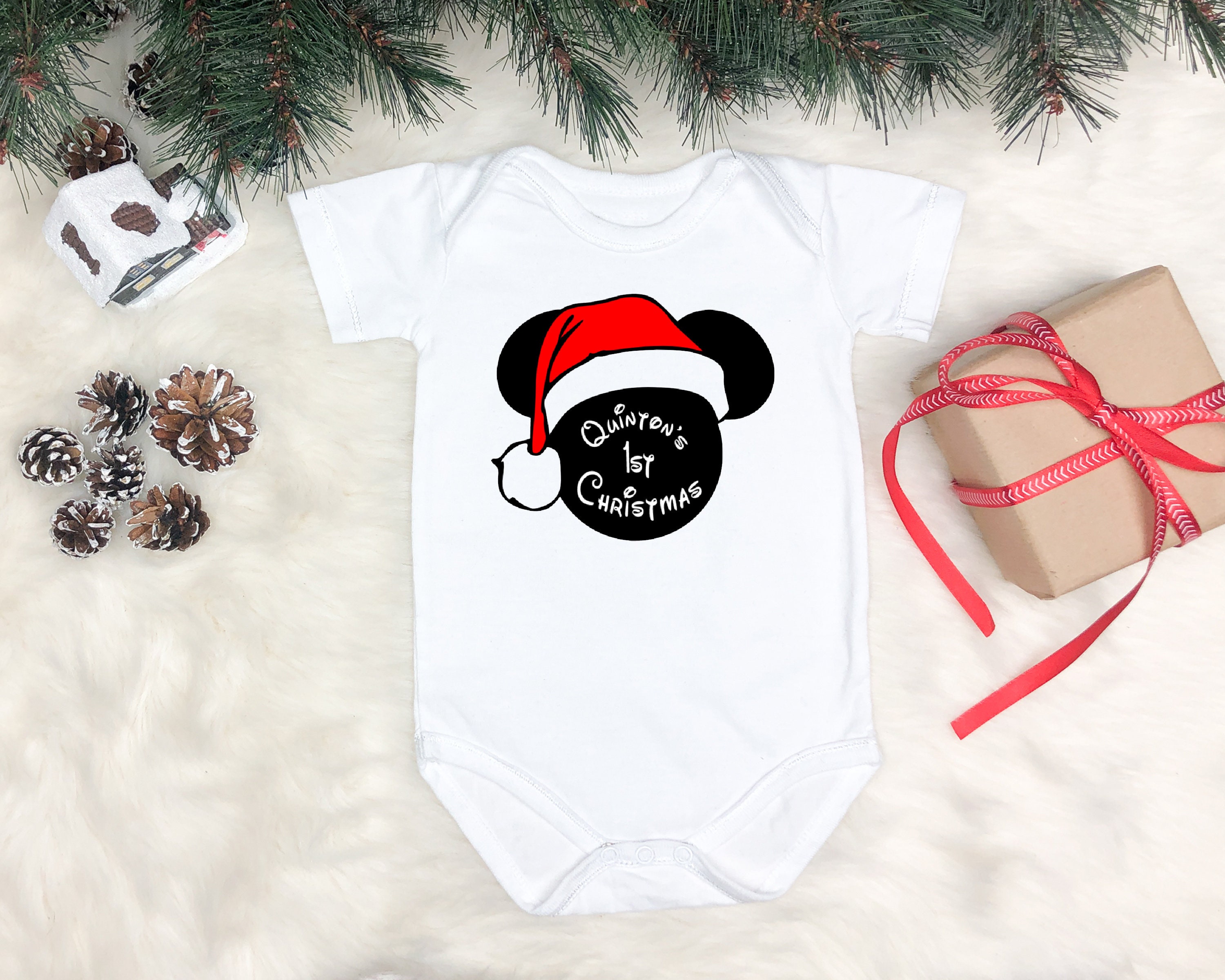 Mickey Mouse Personalized Baby s First Christmas Onesie Disney Onesie Baby s First Christmas Gift Etsy UK