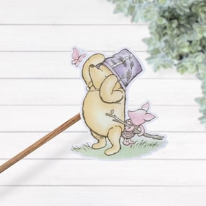 Pegatina laminada impermeable de estilo vintage de Winnie the Pooh y Piglet, guardería de Winnie the Pooh, fan de Disneyland, bonito regalo