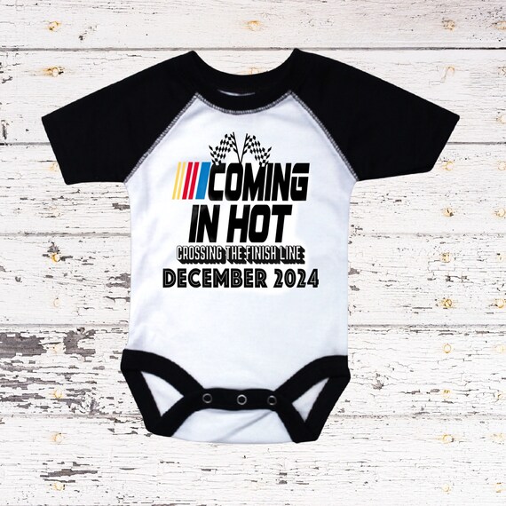 NASCAR Coming in Hot Pregnancy Announcement Bodysuit Pregnancy Reveal Romper Etsy