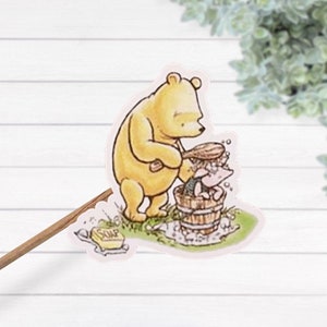 Autocollant classique Winnie l’ourson et le porcelet à l’heure du bain, décalcomanie laminée imperméable, cadeau de douche de bébé, nouvelle maman, autocollant classique Winnie l’ourson