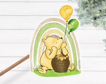 Classic Winnie the Pooh Hunny Pot Rainbow Balloon Waterproof Thermal Laminated Sticker, Unique Winnie the Pooh Gift