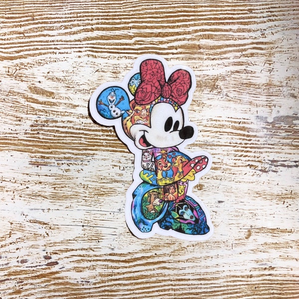 Minnie Mouse Sticker, Disney Characters, Mash Up Character Waterproof Laminated Vinyl Sticker
