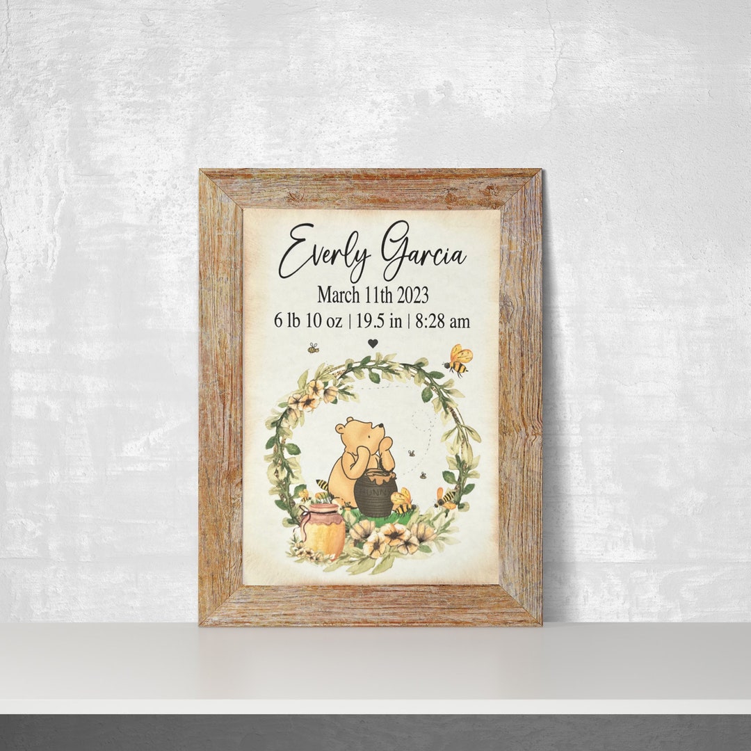 Classic Winnie the Pooh Birth Announcement Print, Personalized Baby