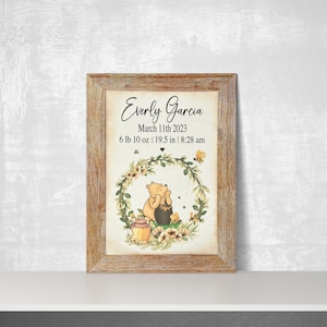 Classic Winnie the Pooh Birth Announcement Print, Personalized Baby Gift For The New Parents, Custom Birth Stats Print