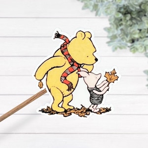 Pegatinas laminadas térmicas a prueba de agua clásicas de Winnie The Pooh y Piglet con hojas de otoño, bonito regalo de ducha, pegatinas para álbumes de recortes