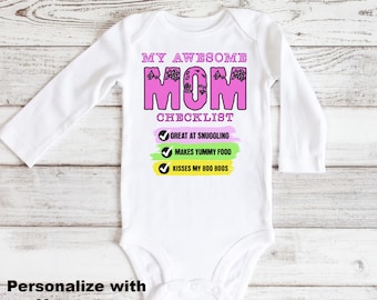 Awesome Mom Custom Checklist Romper, Handmade Gift For Mom, Mother's Day, Personalized Children's Clothes