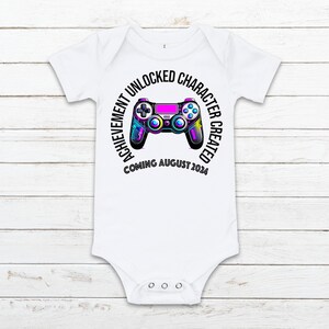 Achievement Unlocked Character Created Personalized Pregnancy Announcement Romper, Pregnancy Reveal Bodysuit