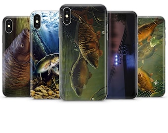 CARP FISHING Phone Case Feeding Mirror Cover Rods Night fit iPhone 15, 14, 13, 12, fit Samsung A14, S23 Plus, A24, A34, A72, S21FE, A54