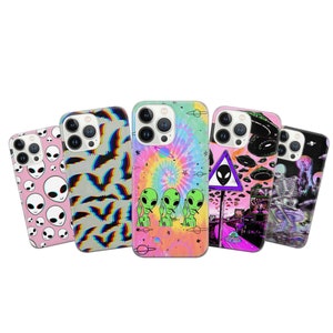 Funda para teléfono psicodélica con diseño de extraterrestre, colores y estética solar, compatible con Google Pixel 9, 8, 7A, 6Pro, OnePlus, 9Pro, 10Pro, Huawei P20 y iPhone 16