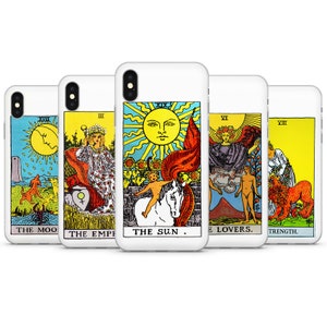 Custodia per telefono con tarocchi, zodiaco, astrologia, fortuna, occulto, sole e luna, adatta per iPhone 16, 15, 14, 13, compatibile con Samsung A15, A16, S25, A36, A56.