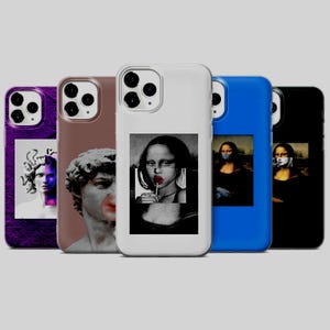 Aesthetic Mona Lisa Phone case Michelangelo David cover Abstract Art Renesance fit iPhone 16, 15, 14, fit Samsung A14, S23, S21, A24, A54