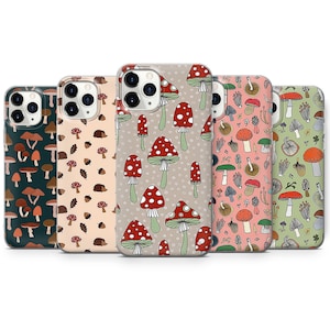 Mushroom Pattern Phone case Aesthetic Forest art cover Autumn fit iPhone 17, 16, 15, 14, fit Samsung A16, A35, S24, S23FE, fit Pixel 10, 9