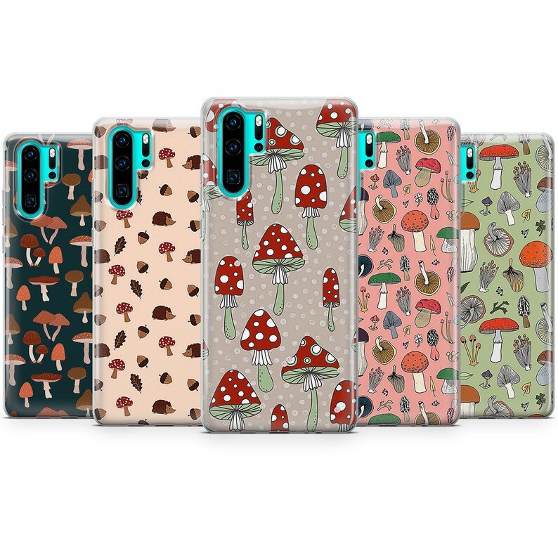 May include: Set of six phone cases featuring a colorful mushroom pattern. The cases are designed for a variety of phone models and feature a variety of colors and patterns.