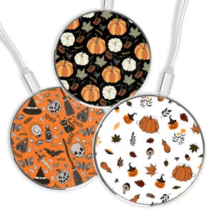 Halloween Ghost Wireless Charger Pumpikin Charging Station Autumn leaves fit iPhone 16, 15, 14, 13, Samsung A16, A36, S24fe, Pixel 9, 8, 7