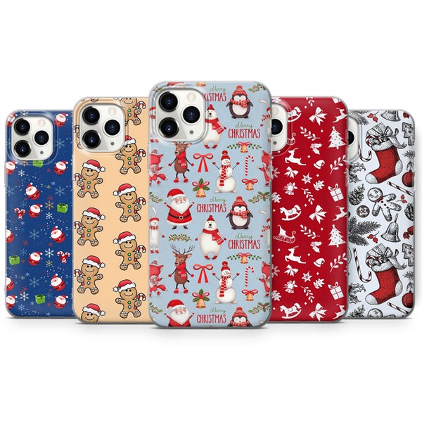 Étui de téléphone de Noël Arbre de Noël Couverture du Père Noël Grinch Elf Deer Gift fit iPhone 15, 14, 13, 12, fit Samsung A53, A23, A14, fit Pixel 8, 7A