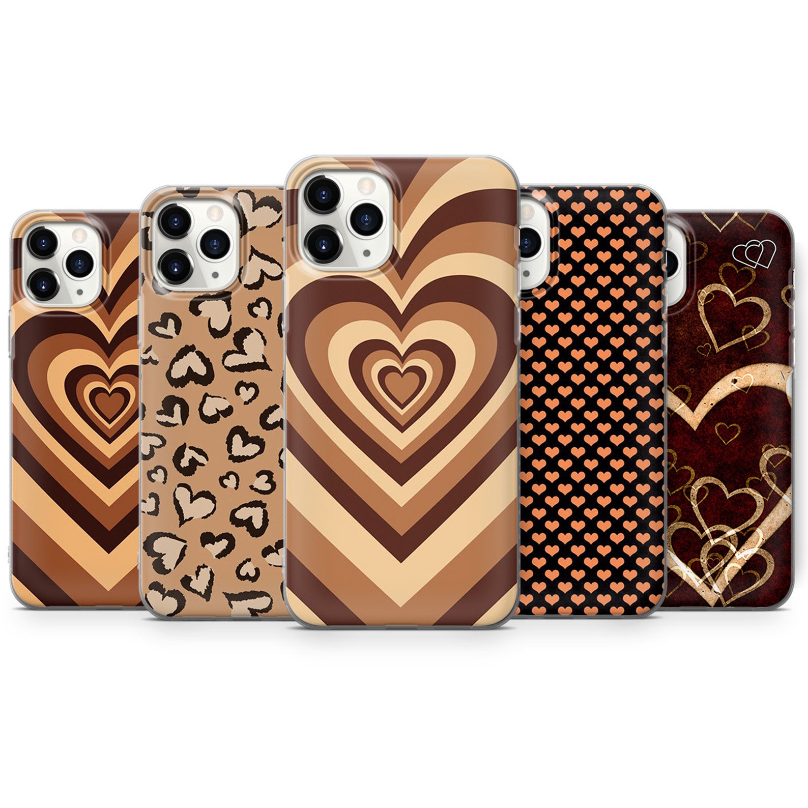 Vintage Retro Heart Phone Case Brown latte Pattern Burbon Etsy