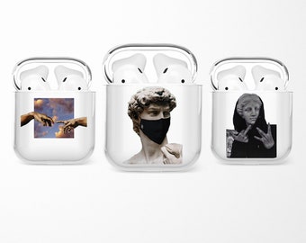 Étui pour AirPods Michelangelo, Statue de David, pour AiPods des générations 1, 2, 3, Buds Pro, étui transparent esthétique pour AirPods, compatible avec Apple