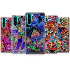 Psychedelic Alien Trippy Phone Case Visuals Colours Sun Stars Cover fit Google Pixel 9, 8, 7 Pro OnePlus 9 9Pro 10 Pro Huawei P30, iPhone 16
