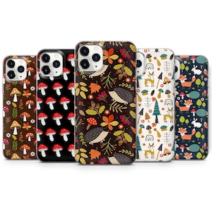 Custodia per telefono con motivo a fungo, motivo artistico forestale, autunno, adatta per iPhone 16, 15, 14, 13, 12, adatta per Samsung S23, A15, S21, adatta per Pixel 9, 8, 7A