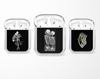 Étui Skeleton AirPods, Coque design Bones RIP pour AiPods des générations 1, 2, 3, Étui de protection Buds Death AirPod, pour Apple iPhone 16, 15, 14