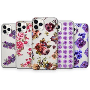 Funda para teléfono con flores rosas, diseño de margaritas florales, transparente, compatible con iPhone 17, 16, 15, 14, 13, Samsung A16, S24fe, A35, Pixel 10, 9, 8