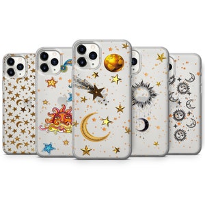 Custodia per telefono psichedelica Sole e Luna Trippy Zodiac Vector Cover Tarot Card Bumper adatta per iPhone 16, 15, 14, 13, 11, adatta per Pixel 9, 8, 7 adatta per Huawei