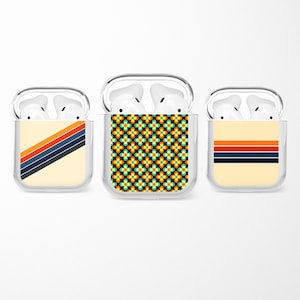 Retro Stripes AirPods case Vintage 70s 80s cover for AiPods Generation 1, 2, 3 Buds Protective Aesthetic case AirPod for Apple iPhone 16, 15