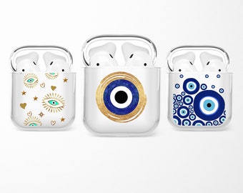 Étui pour AirPods Evil Eye Talisman, Coque oeil de chat pour AiPod générations 1, 2, 3, Buds, Étui de protection esthétique transparent AirPod pour Apple iPhone 16