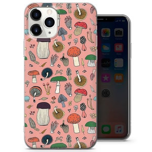 Mushroom art design phone case pink colored aesthetic art fits iphone 14 fits pixel 7