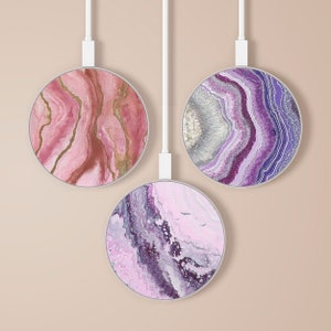 Agate Slice Geode Wireless Charger Case For iPhone 16, 15, 14, 13, 12, Charging Station Marble phone case, cover fit Samsung A16 fit Pixel 9