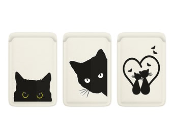Black Cat Wallet for Magsafe, Magnetic Cute animal pet Holder Stick On For iPhone 17, 16, 15, 14 fit Samsung S25, S26, A57, fit Pixel 10a, 9